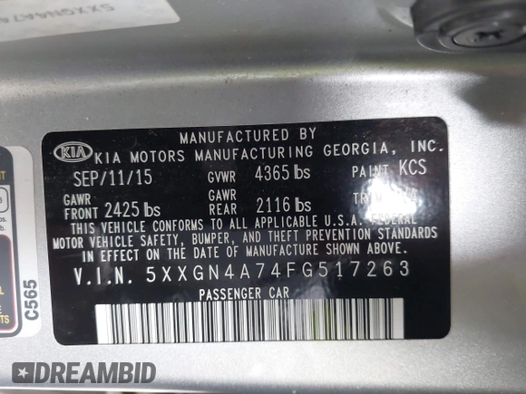 2015 Kia Optima EX с VIN 5XXGN4A74FG517263, выставлен на аукционе IAAI как лот 42299534 с пробегом 116 875 миль миль и . История ставок и продаж доступна на DreamBid. Изображение 9.