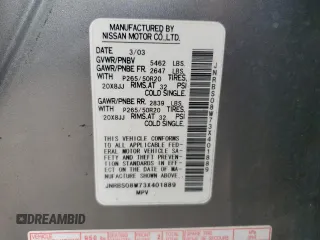2003 Infiniti FX Options with VIN JNRBS08W73X401889, listed as a Copart auction lot 74441864 with Not Provided miles and Non Repairable. Bid and sale history available at DreamBid. Image 14.