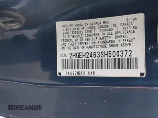1995 Honda Civic z VIN 2HGEH2463SH500372, wystawiony jako IAAI lot #41785384 z przebiegiem 227 888 mil mil oraz . Historia ofert i sprzedaży dostępna na DreamBid. Obrazek 9.