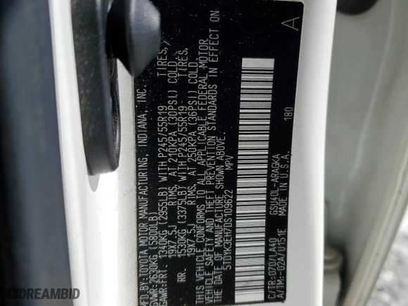 2013 Toyota Highlander Limited with VIN 5TDYK3EH7DS109622, listed as a Copart auction lot 49583835 with 162,856 mi miles and Salvage Title. Bid and sale history available at carsss.com. Image 13.
