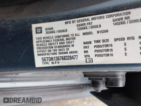 2006 Hummer H3 with VIN 5GTDN136768328477, listed as a IAAI auction lot 41503307 with 186,944 mi miles. Bid and sale history available at carsss.com. Image 9.