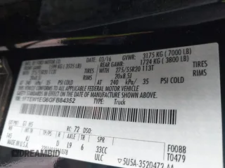 2016 Ford F-150 XLT with VIN 1FTEW1EG6GFB84352, listed as a IAAI auction lot 41910155 with 128,756 mi miles. Bid and sale history available at carsss.com. Image 9.