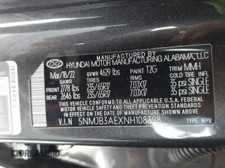 2022 Hyundai Tucson SEL with VIN 5NMJB3AEXNH108398, listed as a IAAI auction lot 41686201 with 46,670 mi miles. Bid and sale history available at carsss.com. Image 9.