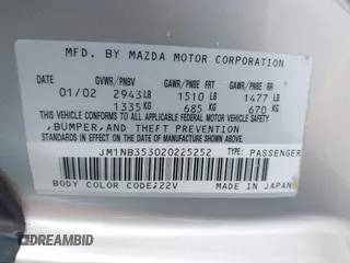 2002 Mazda MX-5 Miata Cloth z VIN JM1NB353020225252, wystawiony jako IAAI lot #42303820 z przebiegiem 194 549 mil mil oraz . Historia ofert i sprzedaży dostępna na DreamBid. Obrazek 9.