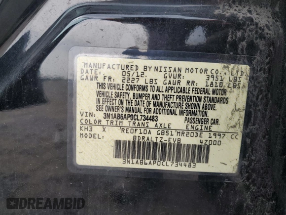 2012 Nissan Sentra SR with VIN 3N1AB6AP0CL734483, listed as a Copart auction lot 64746945 with 112,788 mi miles and Salvage title. Bid and sale history available at DreamBid. Image 12.