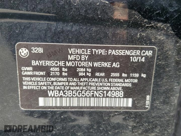 2015 BMW 3 Series 328i xDrive с VIN WBA3B5G56FNS14988, выставлен на аукционе Copart как лот 60500875 с пробегом 136 334 миль миль и Списание • Salvage title. История ставок и продаж доступна на DreamBid. Изображение 12.
