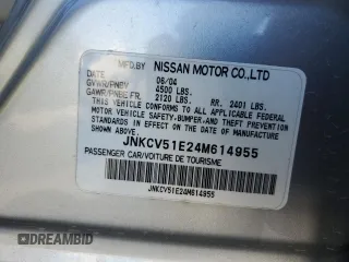 2004 Infiniti G35 w/Leather with VIN JNKCV51E24M614955, listed as a Copart auction lot 46653685 with 187,864 mi miles and Salvage Title. Bid and sale history available at DreamBid. Image 13.