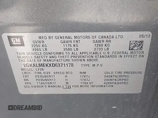 2013 GMC Terrain SLE with VIN 2GKALMEKXD6371178, listed as a IAAI auction lot 41738392 with 210,951 mi miles. Bid and sale history available at carsss.com. Image 9.