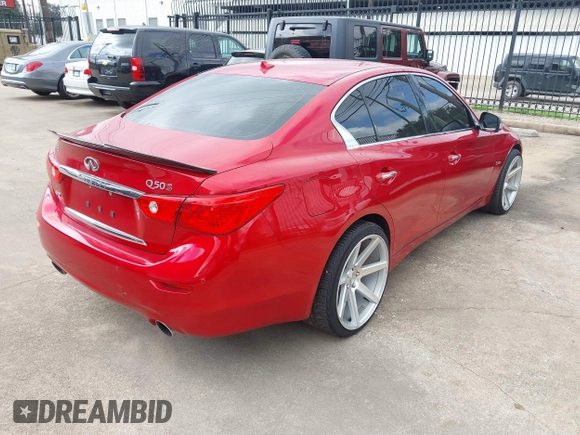2017 Infiniti Q50 Red Sport 400 with VIN JN1FV7AR4HM870570, listed as a IAAI auction lot 41510557 with 1 mi miles. Bid and sale history available at carsss.com. Image 4.