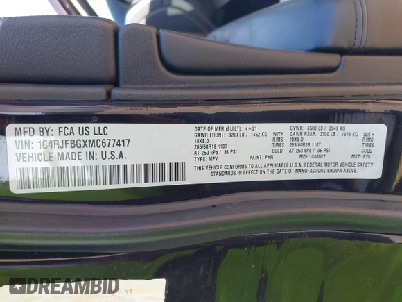 2021 Jeep Grand Cherokee Limited with VIN 1C4RJFBGXMC677417, listed as a IAAI auction lot 42085846 with 71,738 mi miles and . Bid and sale history available at DreamBid. Image 9.