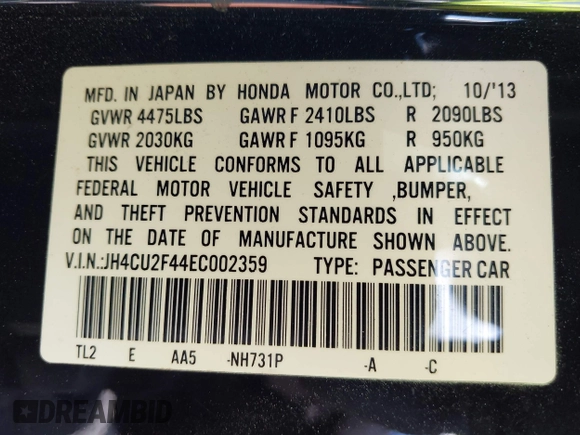 2014 Acura TSX z VIN JH4CU2F44EC002359, wystawiony jako IAAI lot #42266364 z przebiegiem 105 242 mil mil oraz . Historia ofert i sprzedaży dostępna na DreamBid. Obrazek 9.