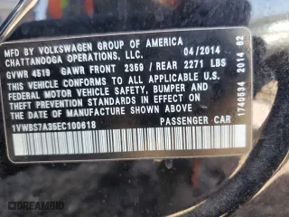 2014 Volkswagen Passat SE w/Sunroof with VIN 1VWBS7A35EC100618, listed as a Copart auction lot 41745275 with 130,243 mi miles and Salvage Title. Bid and sale history available at carsss.com. Image 13.