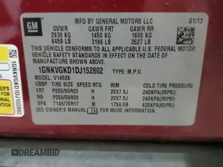 2013 Chevrolet Traverse LT with VIN 1GNKVGKD1DJ152802, listed as a Copart auction lot 47931035 with Not Provided miles and Non Repairable. Bid and sale history available at DreamBid. Image 13.