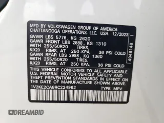 2024 Volkswagen Atlas SE with VIN 1V2KE2CA8RC224962, listed as a Copart auction lot 59100915 with 6,294 mi miles and Salvage title. Bid and sale history available at DreamBid. Image 13.