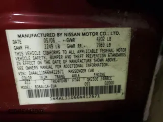 2006 Nissan Altima 2.5 with VIN 1N4AL11D66N412671, listed as a Copart auction lot 64850052 with 235,852 mi miles and Salvage Title. Bid and sale history available at carsss.com. Image 10.