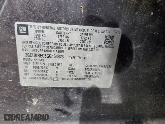 2016 Chevrolet Silverado 1500 LT with VIN 3GCUKREC5GG164823, listed as a Copart auction lot 52928575 with 221,836 mi miles and Clean Title. Bid and sale history available at DreamBid. Image 13.