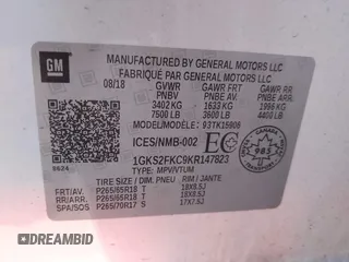 2019 GMC Yukon XL SLE z VIN 1GKS2FKC9KR147823, wystawiony jako IAAI lot #41571738 z przebiegiem 95 764 mil mil oraz . Historia ofert i sprzedaży dostępna na DreamBid. Obrazek 9.