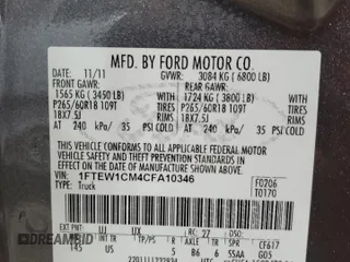 2012 Ford F-150 XL with VIN 1FTEW1CM4CFA10346, listed as a Copart auction lot 72077774 with 155,022 mi miles and Salvage Title. Bid and sale history available at carsss.com. Image 12.