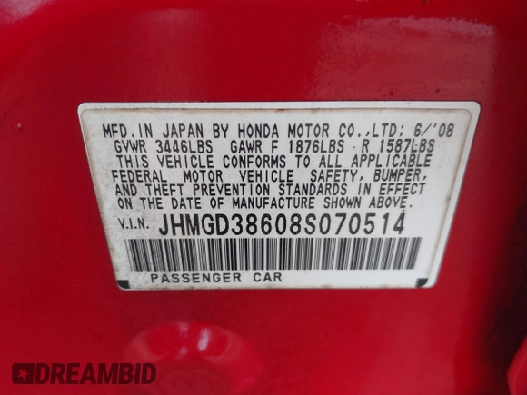 2008 Honda Fit Sport z VIN JHMGD38608S070514, wystawiony jako IAAI lot #42271642 z przebiegiem 145 528 mil mil oraz . Historia ofert i sprzedaży dostępna na DreamBid. Obrazek 9.