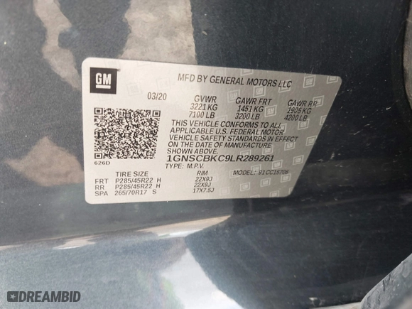 2020 Chevrolet Tahoe LT with VIN 1GNSCBKC9LR289261, listed as a IAAI auction lot 41476743 with 1 mi miles. Bid and sale history available at carsss.com. Image 9.