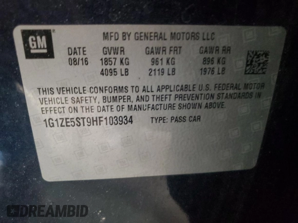2017 Chevrolet Malibu LT with VIN 1G1ZE5ST9HF103934, listed as a Copart auction lot 47970985 with Not Provided miles and Salvage Title. Bid and sale history available at DreamBid. Image 13.
