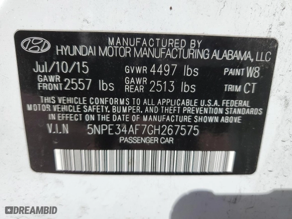 2016 Hyundai Sonata 2.4L Sport with VIN 5NPE34AF7GH267575, listed as a Copart auction lot 51304635 with 134,842 mi miles and Salvage Title. Bid and sale history available at carsss.com. Image 12.