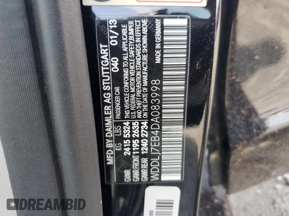 2013 Mercedes-Benz CLS 63 AMG with VIN WDDLJ7EB4DA083998, listed as a Copart auction lot 59962545 with 102,020 mi miles and Salvage title. Bid and sale history available at DreamBid. Image 12.