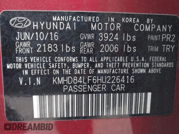 2017 Hyundai Elantra Value Edition z VIN KMHD84LF6HU226416, wystawiony jako IAAI lot #41298971 z przebiegiem 131 863 mil mil oraz . Historia ofert i sprzedaży dostępna na DreamBid. Obrazek 9.