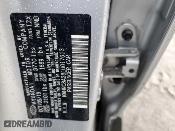 2020 Hyundai Venue SEL with VIN KMHRC8A38LU017613, listed as a Copart auction lot 56161345 with 26,565 mi miles and Salvage Title. Bid and sale history available at DreamBid. Image 12.