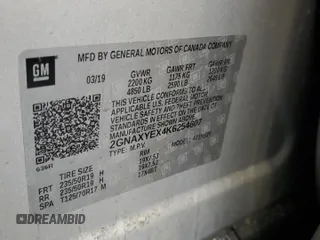 2019 Chevrolet Equinox Premier with VIN 2GNAXYEX4K6254607, listed as a Copart auction lot 46496595 with 69,506 mi miles and Salvage Title. Bid and sale history available at DreamBid. Image 13.
