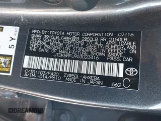 2016 Toyota Prius Two with VIN JTDKBRFU9G3023416, listed as a IAAI auction lot 41174408 with 196,299 mi miles and . Bid and sale history available at DreamBid. Image 9.