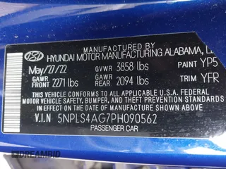 2023 Hyundai Elantra SEL with VIN 5NPLS4AG7PH090562, listed as a IAAI auction lot 42253438 with 56,800 mi miles and . Bid and sale history available at DreamBid. Image 9.