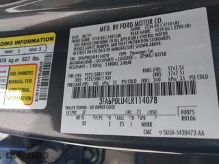 2020 Ford Fusion Hybrid SE with VIN 3FA6P0LU4LR114078, listed as a IAAI auction lot 41945316 with 1 mi miles. Bid and sale history available at carsss.com. Image 9.