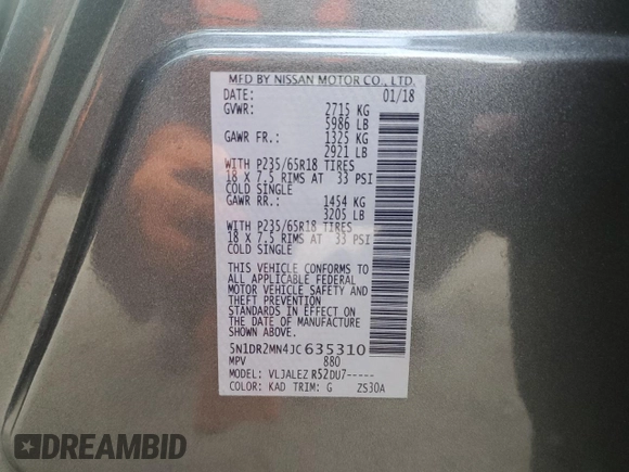 2018 Nissan Pathfinder SL with VIN 5N1DR2MN4JC635310, listed as a Copart auction lot 50546205 with 103,218 mi miles and Salvage Title. Bid and sale history available at carsss.com. Image 12.