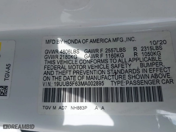 2021 Acura TLX w/Advance Package with VIN 19UUB5F63MA002895, listed as a IAAI auction lot 41529624 with 32,791 mi miles. Bid and sale history available at carsss.com. Image 9.