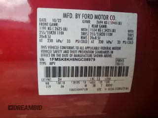 2022 Ford Explorer ST-Line with VIN 1FMSK8KH8NGC08979, listed as a Copart auction lot 87001764 with Not Provided miles and Salvage Title. Bid and sale history available at carsss.com. Image 13.