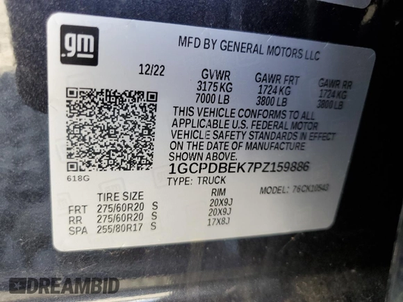 2023 Chevrolet Silverado 1500 Custom with VIN 1GCPDBEK7PZ159886, listed as a Copart auction lot 46470465 with 46,263 mi miles and Salvage Title. Bid and sale history available at DreamBid. Image 14.