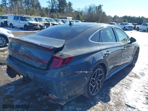 2021 Hyundai Sonata N Line with VIN 5NPEK4JC8MH127510, listed as a IAAI auction lot 41512915 with 27,409 mi miles. Bid and sale history available at carsss.com. Image 4.