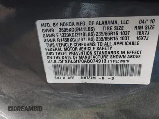 2010 Honda Odyssey EX-L with VIN 5FNRL3H70AB074913, listed as a IAAI auction lot 40142162 with 210,771 mi miles and . Bid and sale history available at DreamBid. Image 9.