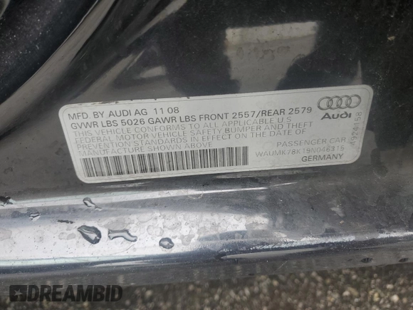 2009 Audi A4 3.2L Prestige with VIN WAUMK78K19N046315, listed as a Copart auction lot 44050865 with 124,091 mi miles and Salvage Title. Bid and sale history available at carsss.com. Image 14.