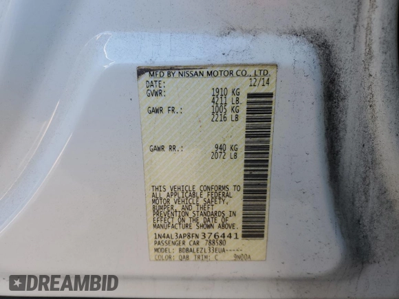2015 Nissan Altima S with VIN 1N4AL3AP8FN376441, listed as a Copart auction lot 88207975 with 106,349 mi miles and Salvage Title. Bid and sale history available at carsss.com. Image 12.