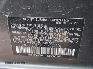 2020 Subaru Crosstrek Premium с VIN JF2GTAPC8L8274601, выставлен на аукционе IAAI как лот 41231550 с пробегом 50 956 миль миль и . История ставок и продаж доступна на DreamBid. Изображение 9.