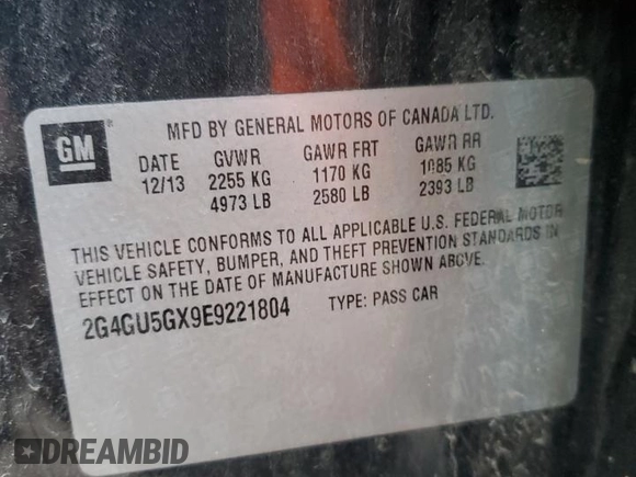 2014 Buick Regal GS with VIN 2G4GU5GX9E9221804, listed as a Copart auction lot 80933674 with 89,666 mi miles and Salvage Title. Bid and sale history available at DreamBid. Image 12.