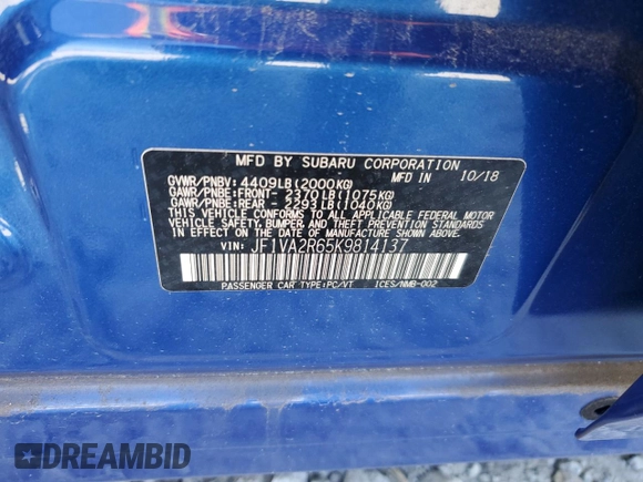 2019 Subaru WRX STI with VIN JF1VA2R65K9814137, listed as a Copart auction lot 46531645 with 30,598 mi miles and Salvage Title. Bid and sale history available at carsss.com. Image 12.