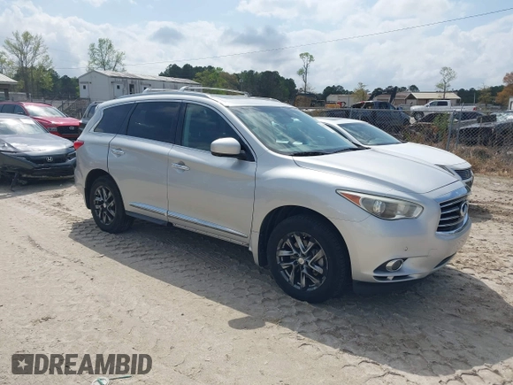 2013 Infiniti JX35 with VIN 5N1AL0MNXDC329872, listed as a IAAI auction lot 41937828 with 122,400 mi miles. Bid and sale history available at carsss.com. Image 1.