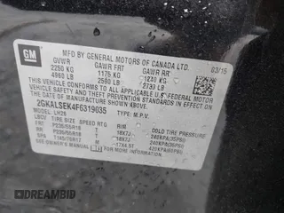 2015 GMC Terrain SLT z VIN 2GKALSEK4F6319035, wystawiony jako IAAI lot #42312085 z przebiegiem 90 541 mil mil oraz . Historia ofert i sprzedaży dostępna na DreamBid. Obrazek 9.