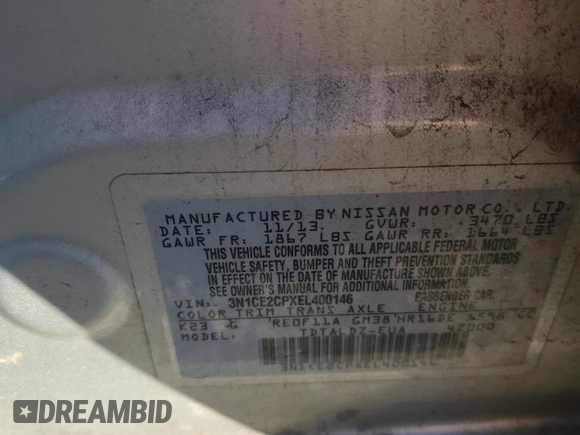 2014 Nissan Note S with VIN 3N1CE2CPXEL400146, listed as a Copart auction lot 88139035 with 138,227 mi miles and Salvage Title. Bid and sale history available at DreamBid. Image 12.