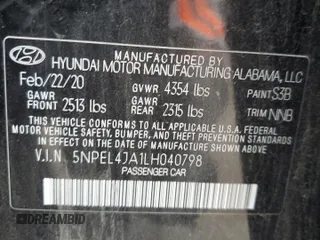 2020 Hyundai Sonata SEL z VIN 5NPEL4JA1LH040798, wystawiony jako Copart lot #53691654 z przebiegiem 58 781 mil mil oraz Szkoda całkowita • Salvage title. Historia ofert i sprzedaży dostępna na DreamBid. Obrazek 12.