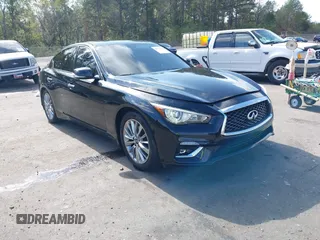 2020 Infiniti Q50 3.0t LUXE with VIN JN1EV7APXLM200492, listed as a IAAI auction lot 40754610 with 54,013 mi miles. Bid and sale history available at carsss.com. Image 1.