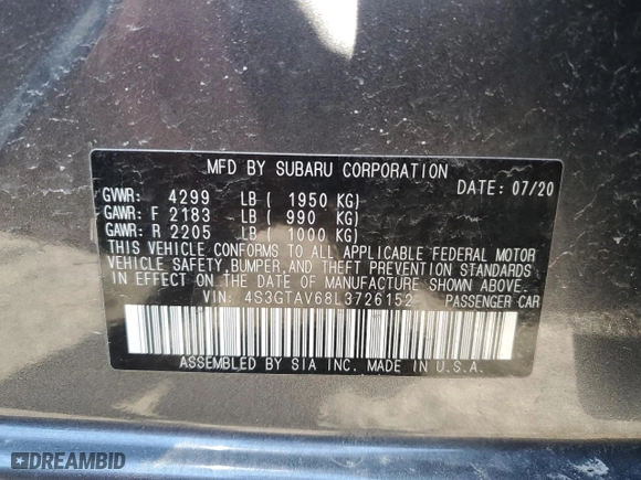2020 Subaru Impreza Premium with VIN 4S3GTAV68L3726152, listed as a Copart auction lot 46145915 with 29,412 mi miles and Salvage Title. Bid and sale history available at carsss.com. Image 12.